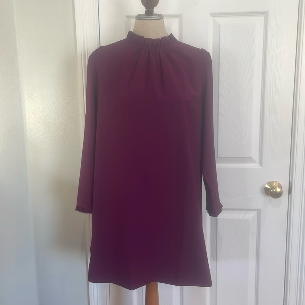 J Crew dress knee length ruffle high neck long sleeve zipper lined womens size 8